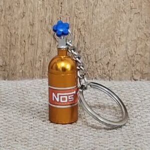 Car Turbo Mini NOS Keychain Nitrogen Bottle Metal Key Ring Stash Pill Orange